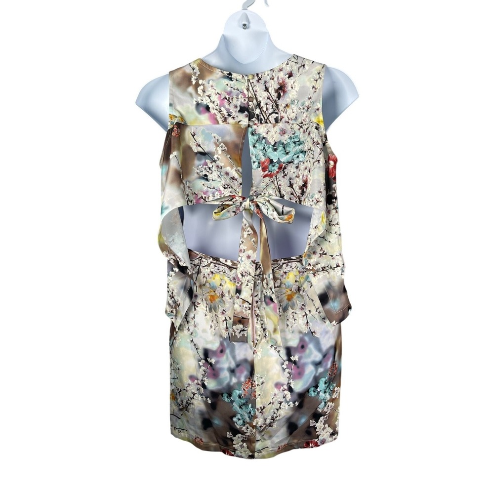 Nicole‎ Miller Dress 14 Cherry Blossom Watercolor Floral Art to Wear Open Back - Picture 7 of 13